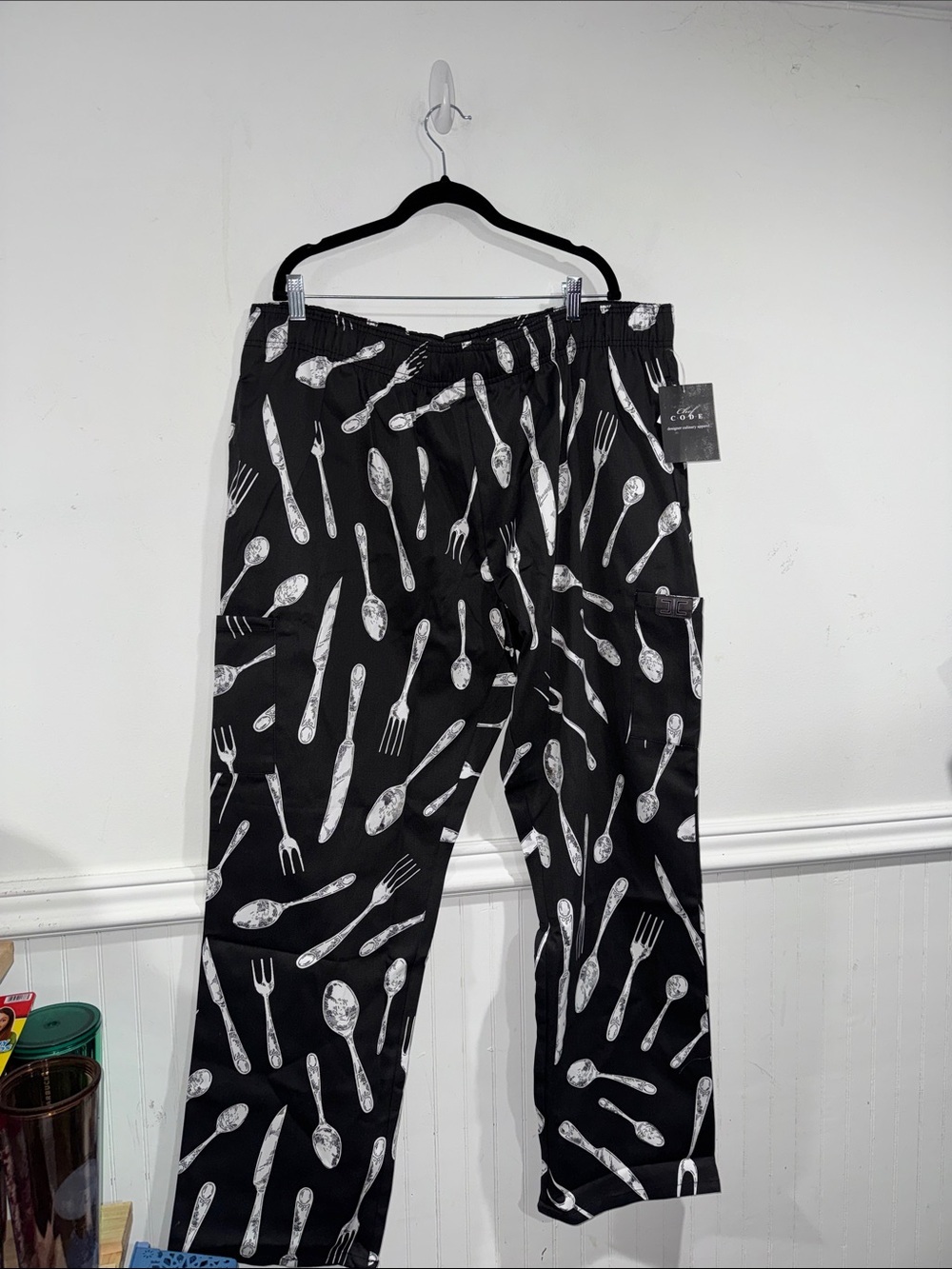 Men's Black Cutlery Print Casual Pants chef code 4X NEW